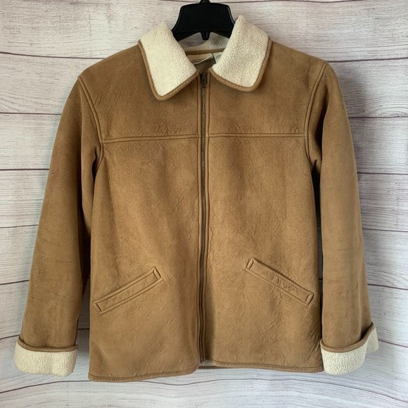 St John's Bay Suede Coat Tan with Cream Interior Zipper Pockets Women's Medium - Picture 1 of 13